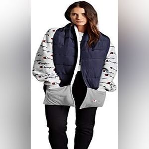 Champion Reversible Puffer Scarf with Pockets One Size - Navy Gray White Winter